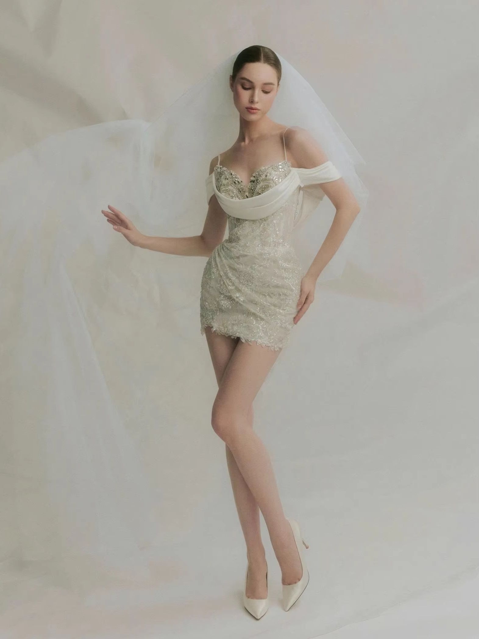 Women'S Elegant Formal Wear - Abito da Sposa Mini Bianco con