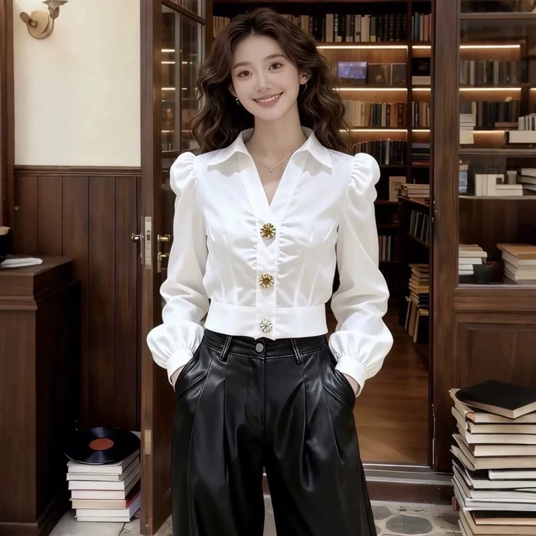 Women Formal Office Wear Tops - Elegante Camicia Bianca con Scollo a