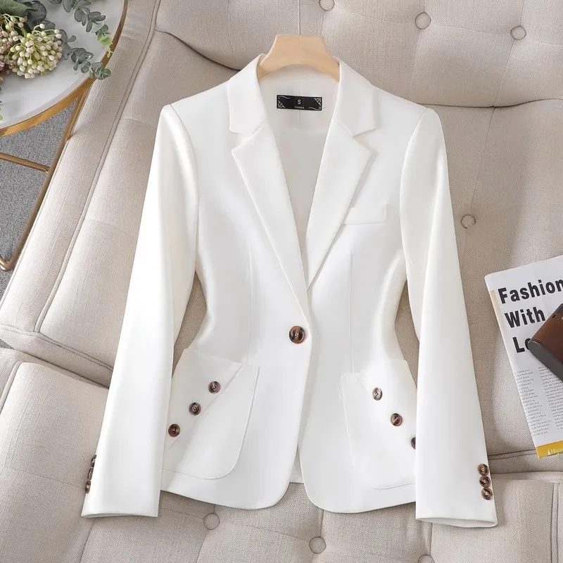 Women Formal Wear Black And White - Blazer da donna primavera autunno Blu