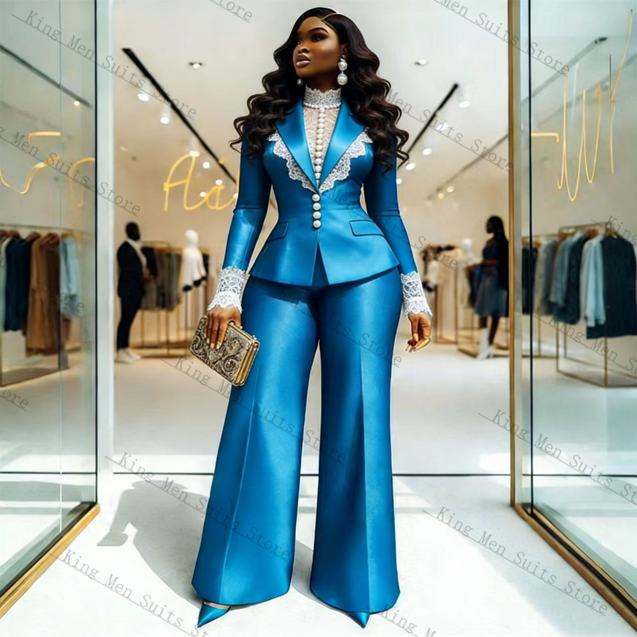 Completo da Donna in Raso Blu  - Women'S Formal Wear Tuxedo recensione e prezzo